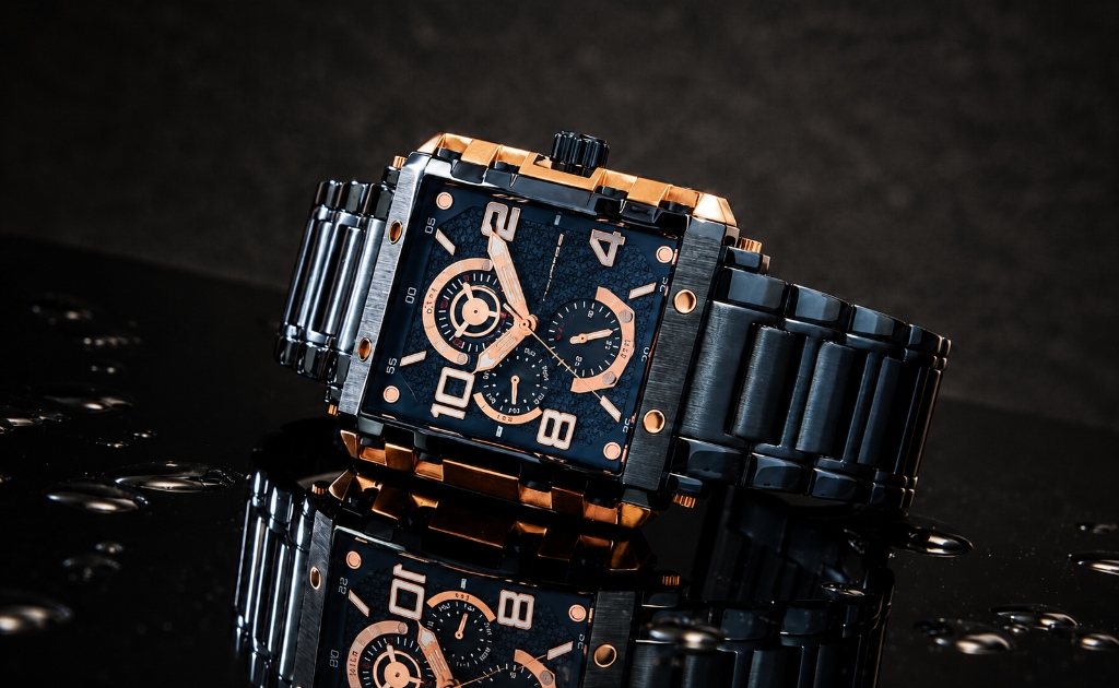 D'Signer Tactix – Rose Gold Black Link Bracelet